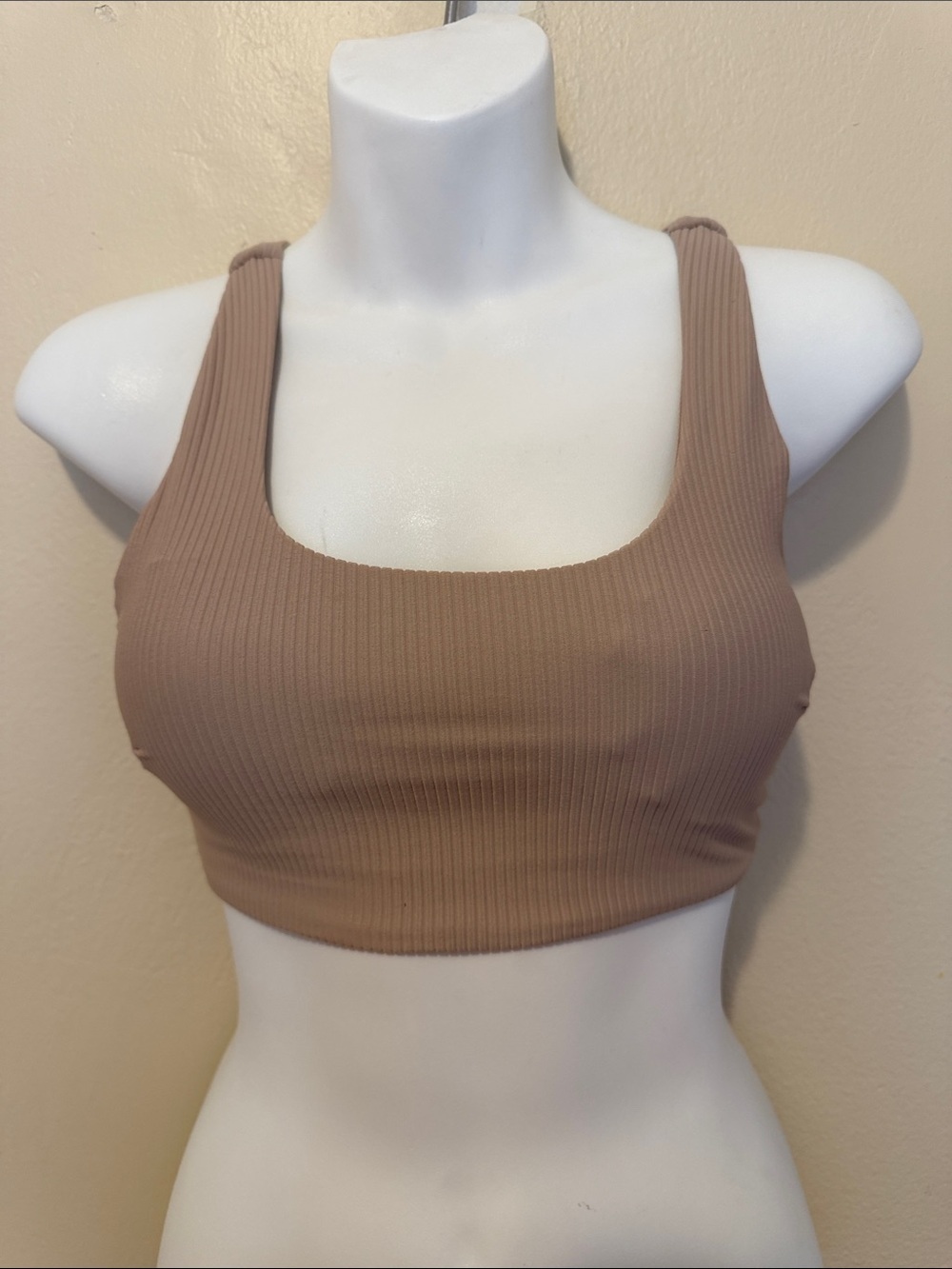 Gymshark Ribbed Crop Tank Top in Taupe